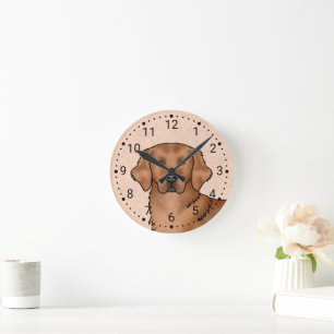 Reloj Redondo Mediano Cabeza de perro cartoon Retriever Dorado Rojo