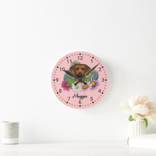 Reloj Redondo Mediano Cabeza de perro Ridgeback de Rodesia Flores silves