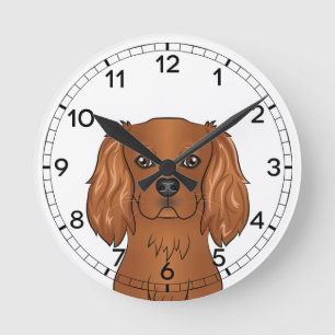 Reloj Redondo Mediano Cabeza de Spaniel King Charles Cavalier Rubí