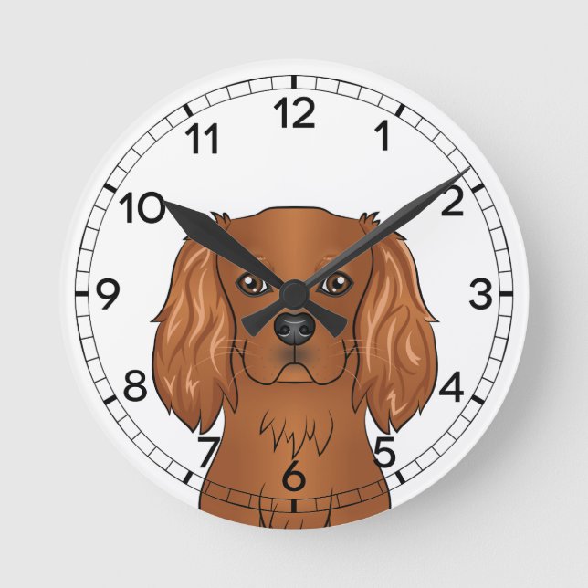Reloj Redondo Mediano Cabeza de Spaniel King Charles Cavalier Rubí (Anverso)