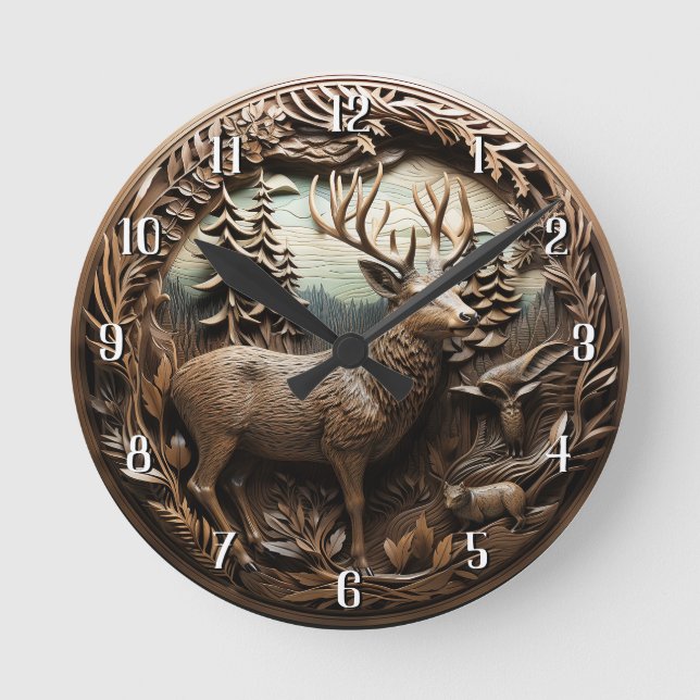 Reloj Redondo Mediano Cabina Rustic Deer Huning (Anverso)