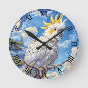 Reloj Redondo Mediano Cacatúa blanca