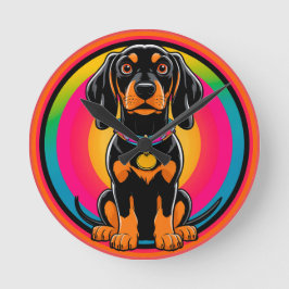 Reloj Redondo Mediano Cachorro Dachshund Rodeado de Arcoíris Vibrante