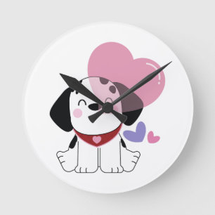 Reloj Redondo Mediano Cachorro dálmata kawaii adorable con corazones