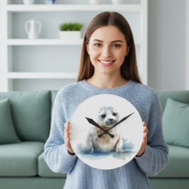 Reloj Redondo Mediano Cachorro de foca acuarela encantador