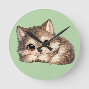 Reloj Redondo Mediano Cachorro de lobo lindo con grandes ojos Animales d