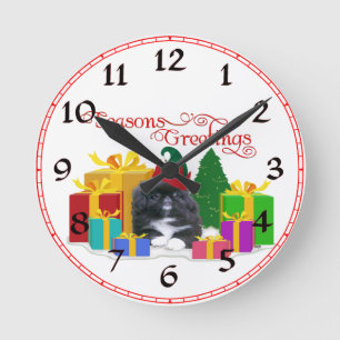 Reloj Redondo Mediano Cachorro de Pekín Elfo Navidad