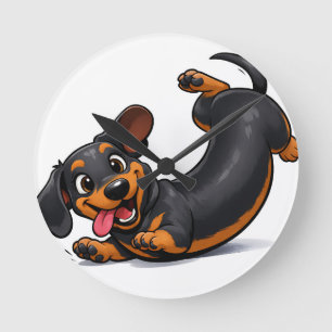 Reloj Redondo Mediano Cachorro juguetón de raza Dachshund 