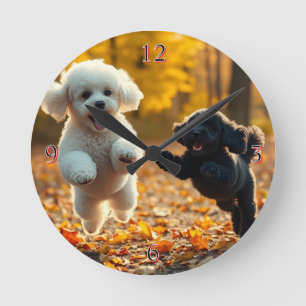 Reloj Redondo Mediano Cachorros de Caniche Saltarines