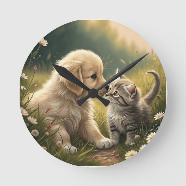 Reloj Redondo Mediano Cachorros Y Gatitos (Anverso)