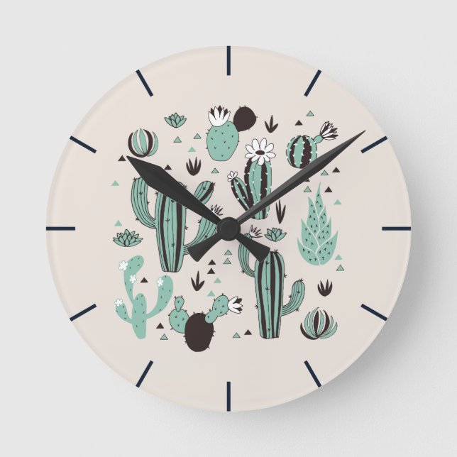 Reloj Redondo Mediano Cactus (Anverso)