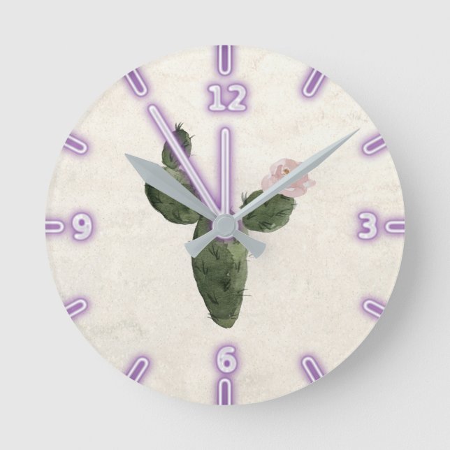 Reloj Redondo Mediano Cactus Adorable de Acuarela (Anverso)