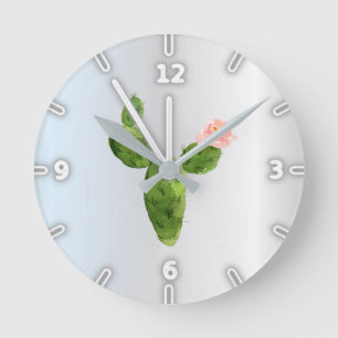 Reloj Redondo Mediano Cactus Adorable de Acuarela, Plata