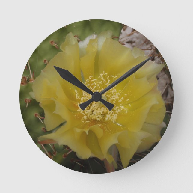Reloj Redondo Mediano Cactus Amarillo en Flor (Anverso)