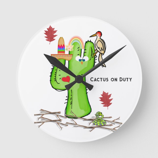 Reloj Redondo Mediano Cactus Bird Clock (Anverso)