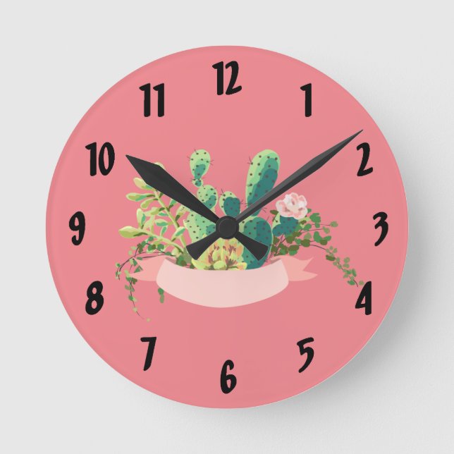 Reloj Redondo Mediano Cactus Bohemian Cactus Suculent Dessert Cact (Anverso)