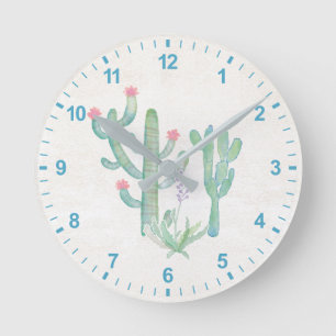Reloj Redondo Mediano Cactus bohemio de la acuarela