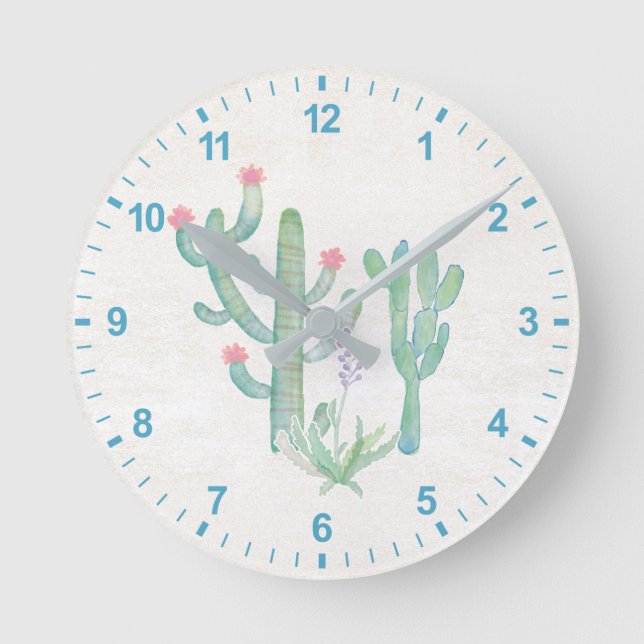 Reloj Redondo Mediano Cactus de acuarela bohemia (Anverso)