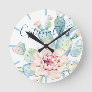Reloj Redondo Mediano Cactus de coloración pastoral blanda