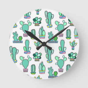 Reloj Redondo Mediano Cactus de la verde menta y modelo suculento de la