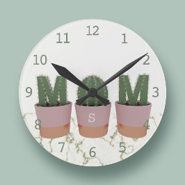 Reloj Redondo Mediano Cactus Mom Monogrammed Kitched Wall Clock