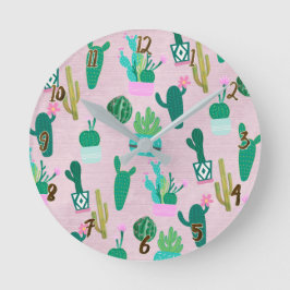 Reloj Redondo Mediano Cactus Plantas Cacti Rústicos Rosados del Suroeste