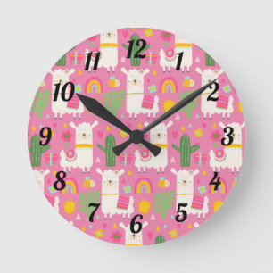 Reloj Redondo Mediano Cactus verdes de llamas ricas y ricas de color ros