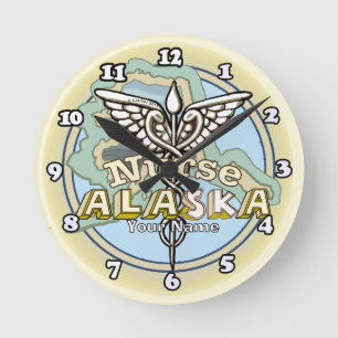 Reloj Redondo Mediano Caduceo de Enfermera de Alaska