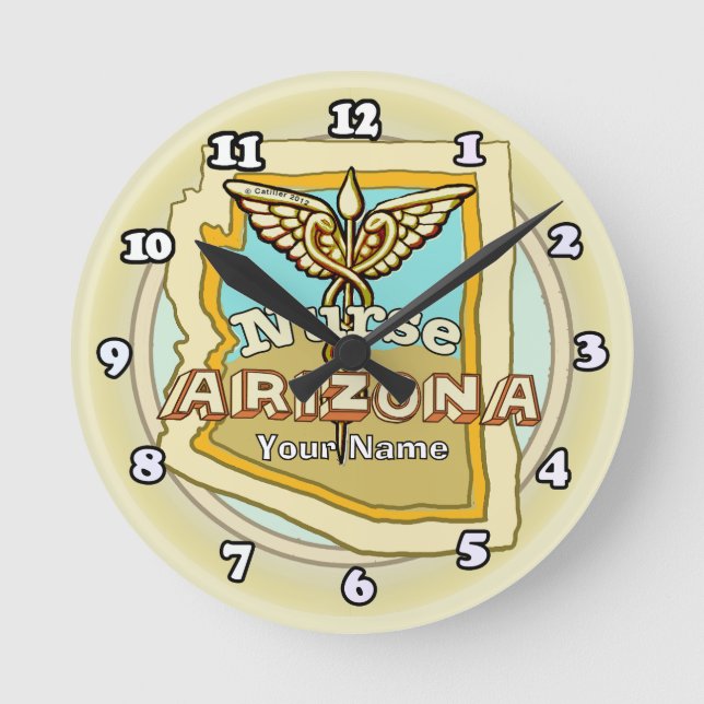 Reloj Redondo Mediano Caduceo de Enfermera de Arizona (Anverso)