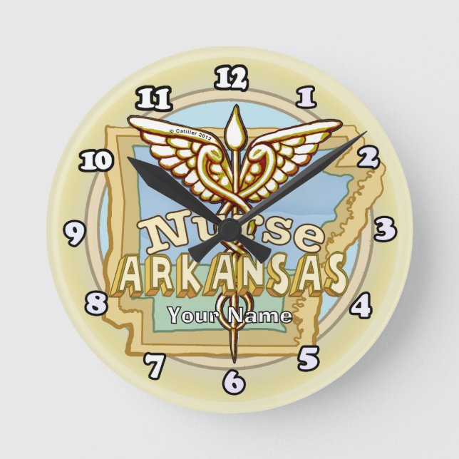 Reloj Redondo Mediano Caduceo de enfermera de Arkansas (Anverso)