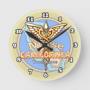 Reloj Redondo Mediano Caduceo de Enfermera de California