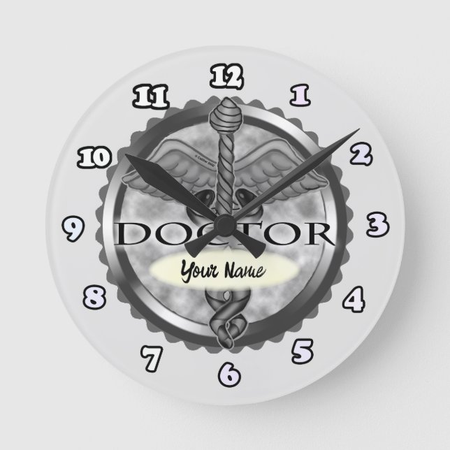 Reloj Redondo Mediano Caduceo de Médico (Anverso)