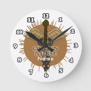 Reloj Redondo Mediano Caduceo Enfermera OB Gyn