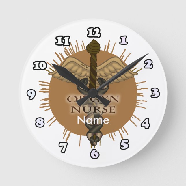 Reloj Redondo Mediano Caduceo Enfermera OB Gyn (Anverso)