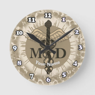 Reloj Redondo Mediano Caduceo médico MD 