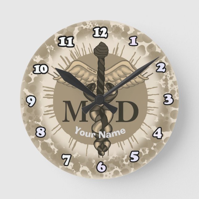 Reloj Redondo Mediano Caduceo médico MD  (Anverso)