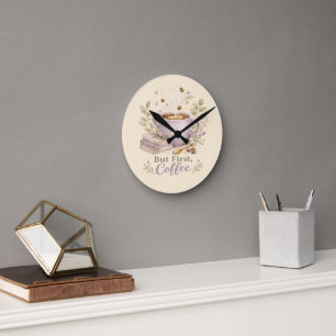 Reloj Redondo Mediano Café Acuarela de Lavanda Acogedor