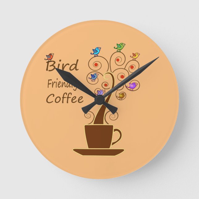 Reloj Redondo Mediano Café Amigable con las Aves (Anverso)