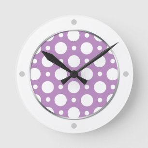 Reloj Redondo Mediano Cafe Purple Assored Polka Dots Wall Clock