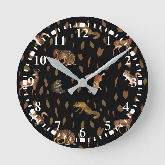 Reloj Redondo Mediano Caída de animales forestales hojas otoñales (Anverso)