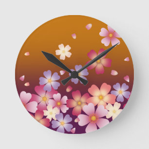 Reloj Redondo Mediano Caída Sakura Flores Kimono Style Gold