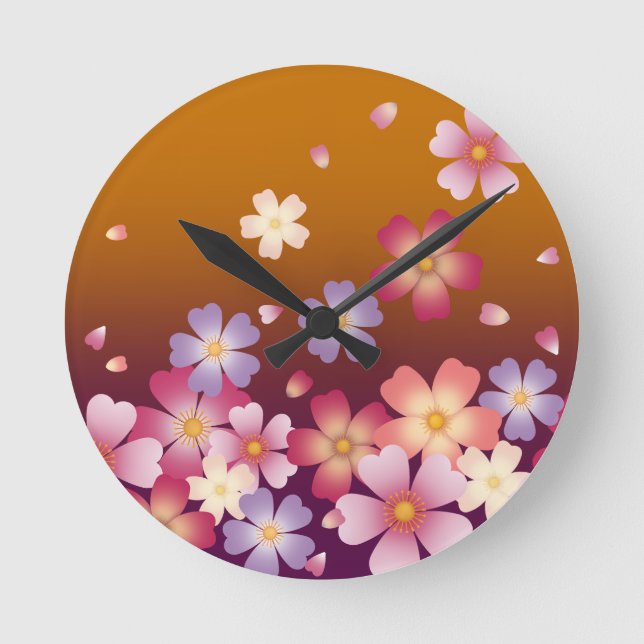 Reloj Redondo Mediano Caída Sakura Flores Kimono Style Gold (Anverso)