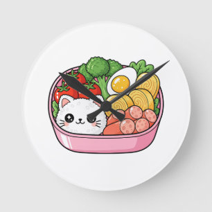 Reloj Redondo Mediano Caja de Bento de Gato Kawaii Lindo