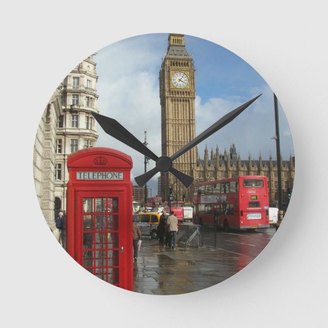 Reloj Redondo Mediano Caja de teléfonos de Londres y Big Ben (St.K. (Anverso)