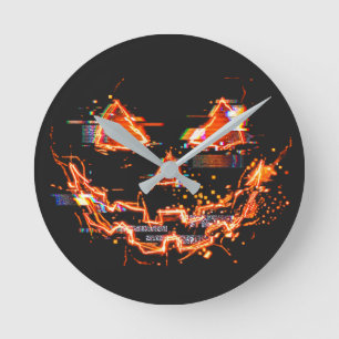 Reloj Redondo Mediano Calabaza de Halloween Cyberpunk Neon con Fallos