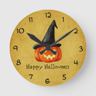 Reloj Redondo Mediano Calabaza de la bruja del feliz Halloween