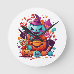 Reloj Redondo Mediano calabaza divertida de Halloween