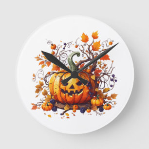 Reloj Redondo Mediano calabaza divertida de otoño Halloween
