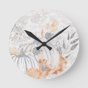Reloj Redondo Mediano Calabazas de bomba grises plateadas y blancas de o