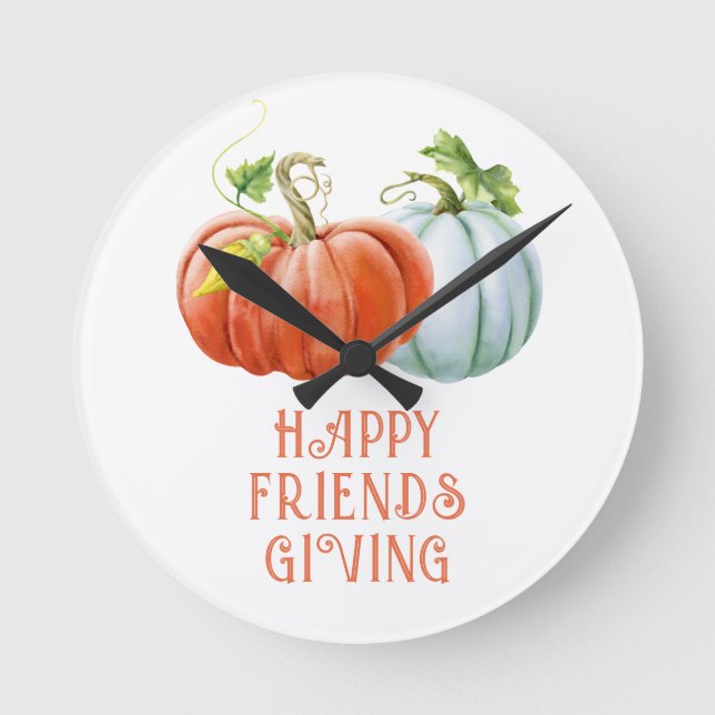 Reloj Redondo Mediano Calabazas Feliz amistad naranja quemado (Anverso)